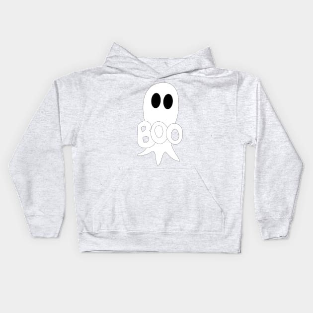 Cute Halloween ghost cartoon with BOO text Kids Hoodie by Angel Dawn Design